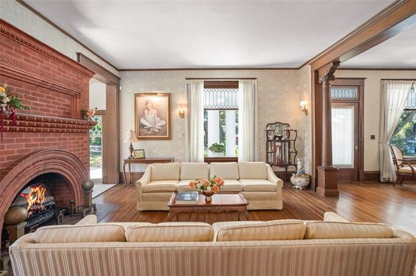 Fireplace, Interior, Living room, Stone Walls, Wood Texture Flooring