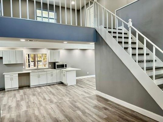Interior, Kitchen, Recessed Lighting, Wood Texture Flooring