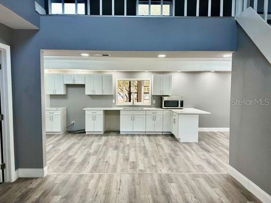 Interior, Kitchen, Recessed Lighting, Wood Texture Flooring