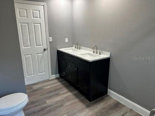 Bathroom, Dual Sink Vanities, Interior, Wood Texture Flooring