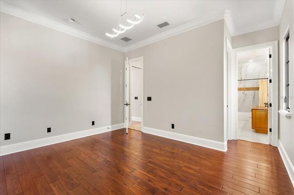 Empty room, Interior, Marble Walls, Pendant Lights, Wood Texture Flooring