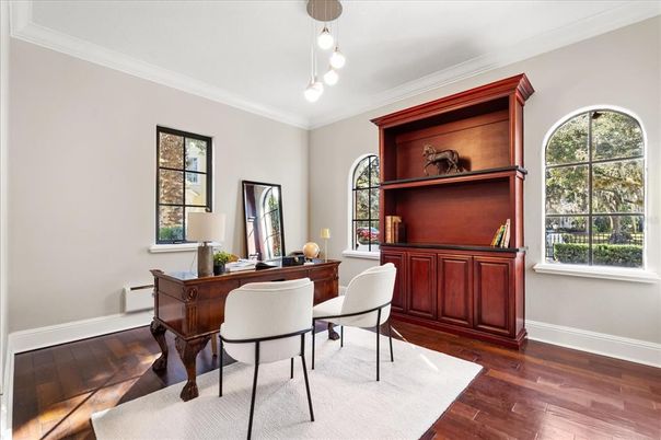 Home Office, Interior, Pendant Lights, Wood Texture Flooring