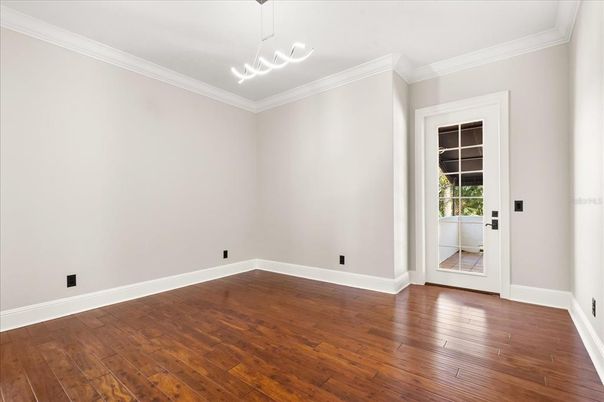 Empty room, Interior, Pendant Lights, Wood Texture Flooring