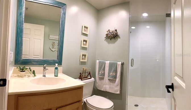 Bathroom, Glass Shower, Interior, Recessed Lighting