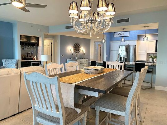 Chandelier, Dining room, Interior, Kitchen, Stainless Steel Appliances