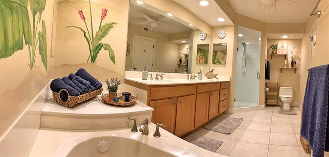 Bathroom, Dual Sink Vanities, Glass Shower, Interior, Recessed Lighting