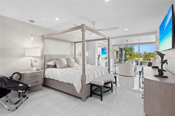 Bedroom, Interior, Marble, Pendant Lights, Recessed Lighting