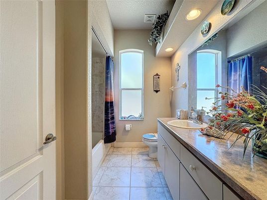 Bathroom, Dual Sink Vanities, Interior, Marble, Recessed Lighting