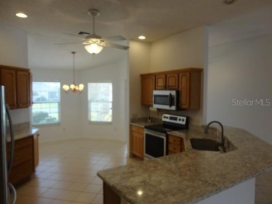 Chandelier, Interior, Kitchen, Recessed Lighting, Stainless Steel Appliances