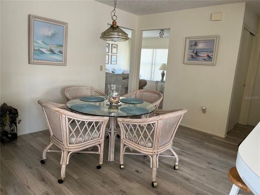 Dining room, Interior, Pendant Lights, Wood Texture Flooring