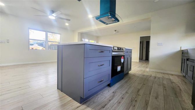 Interior, Kitchen, Recessed Lighting, Wood Texture Flooring