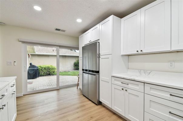 Interior, Kitchen, Recessed Lighting, Wood Texture Flooring
