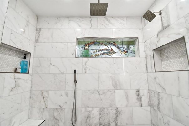 Bathroom, Glass Shower, Interior, Marble Walls
