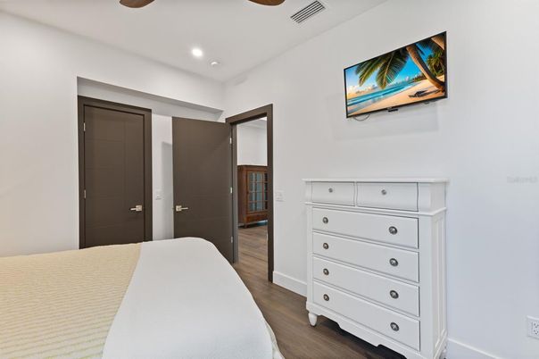 Bedroom, Interior, Recessed Lighting, Wood Texture Flooring