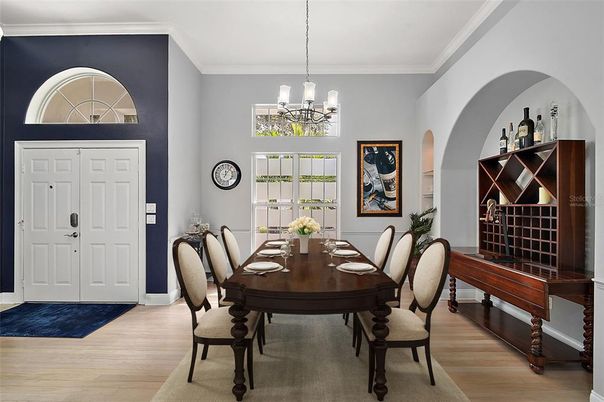Chandelier, Dining room, Interior, Wood Texture Flooring