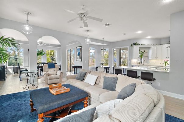 Dining room, Interior, Kitchen, Living room, Pendant Lights, Recessed Lighting, Wood Texture Flooring