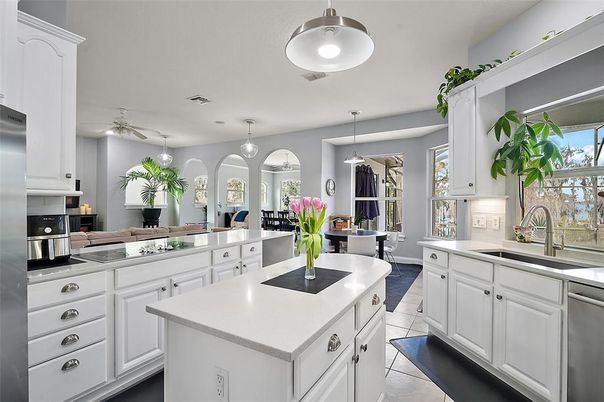 Dining room, Interior, Kitchen, Pendant Lights, Stainless Steel Appliances
