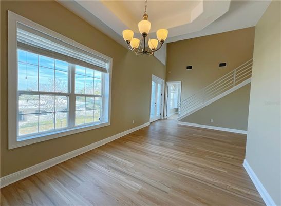 Chandelier, Empty room, Interior, Wood Texture Flooring