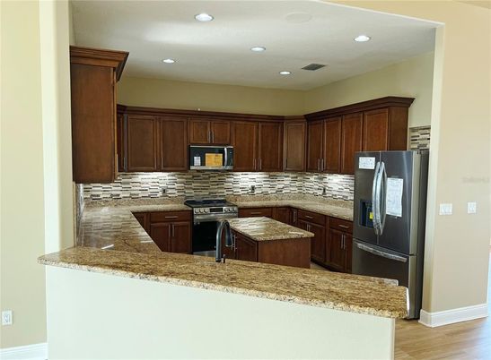 Interior, Kitchen, Recessed Lighting, Wood Texture Flooring