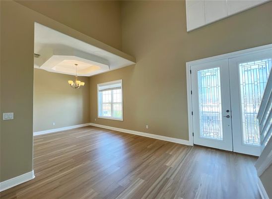 Chandelier, Empty room, Interior, Wood Texture Flooring