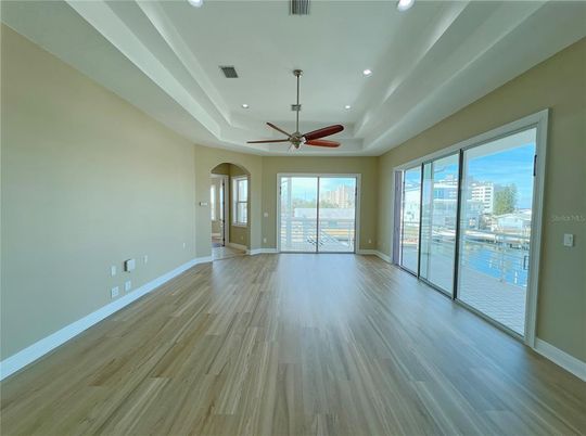 Empty room, Interior, Recessed Lighting, Wood Texture Flooring