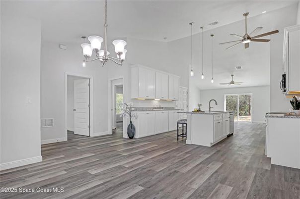 Chandelier, Interior, Kitchen, Pendant Lights, Recessed Lighting, Wood Texture Flooring