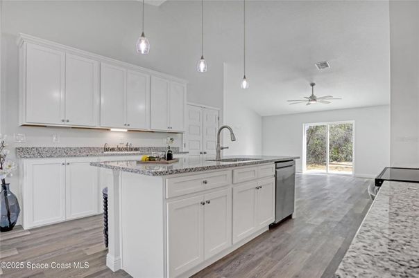 Interior, Kitchen, Pendant Lights, Wood Texture Flooring