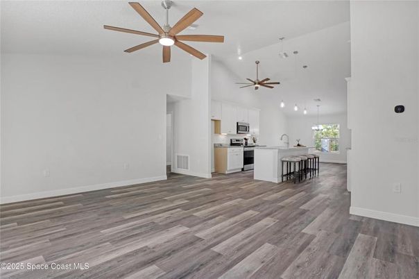 Interior, Kitchen, Pendant Lights, Stainless Steel Appliances, Wood Texture Flooring