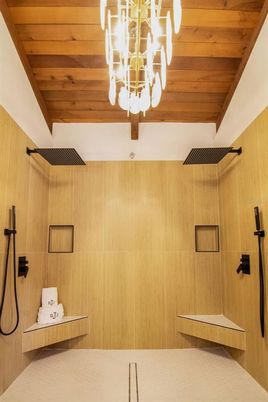 Bathroom, Chandelier, Interior, Wooden Ceilings