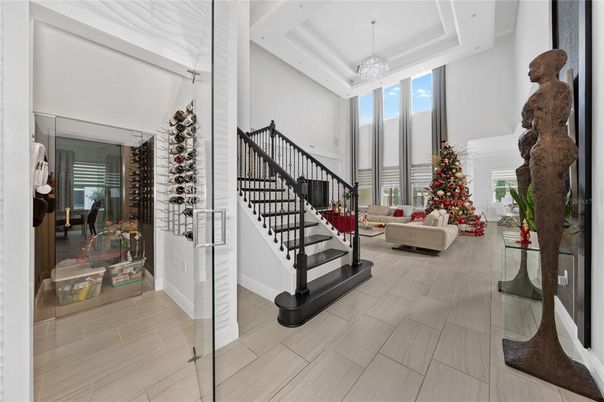 Chandelier, Interior, Living room, Wine Storage, Wood Texture Flooring