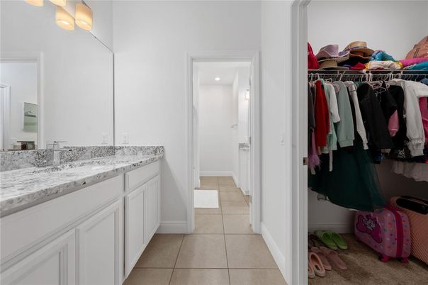 Bathroom, Dual Sink Vanities, Interior, Recessed Lighting, Walk-in Closets