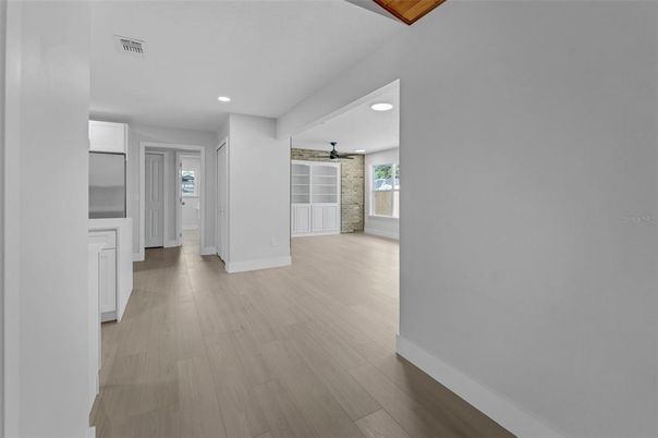 Empty room, Interior, Recessed Lighting, Wood Texture Flooring