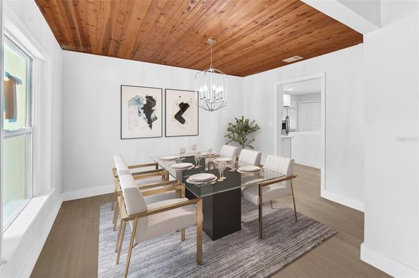 Chandelier, Dining room, Interior, Pendant Lights, Wooden Ceilings, Wood Texture Flooring