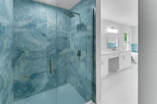 Bathroom, Glass Shower, Interior, Marble Walls