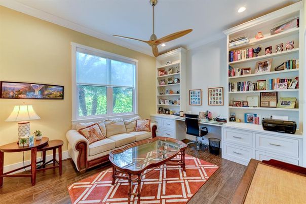 Home Office, Interior, Recessed Lighting, Wood Texture Flooring