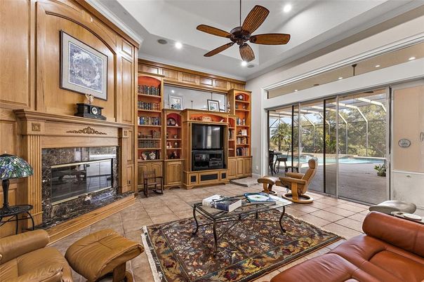 Fireplace, Interior, Living room, Recessed Lighting, Sun Room