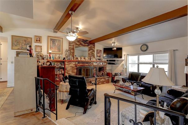 Fireplace, Interior, Living room, Stone Walls, Wooden Beams, Wood Texture Flooring