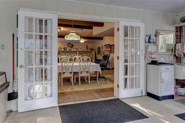 Dining room, Interior, Pendant Lights, Wood Texture Flooring