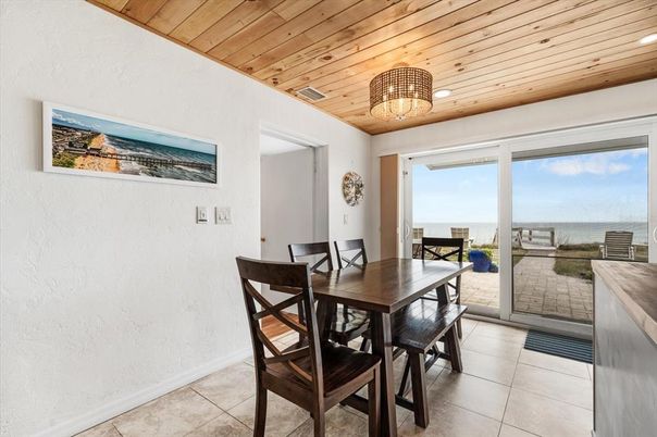 Dining room, Interior, Recessed Lighting, Water, Wooden Ceilings