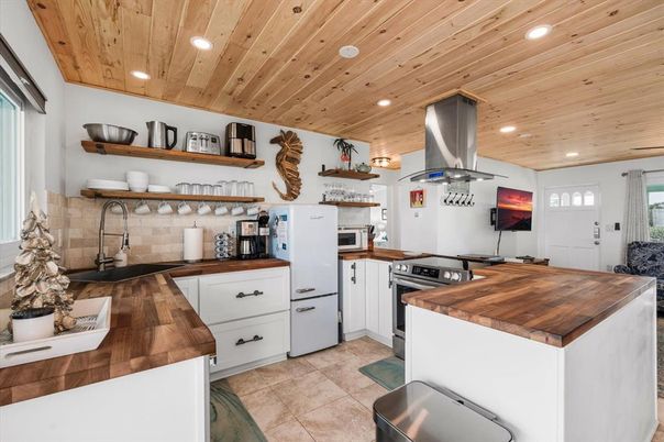 Interior, Kitchen, Recessed Lighting, Stainless Steel Appliances, Wooden Ceilings