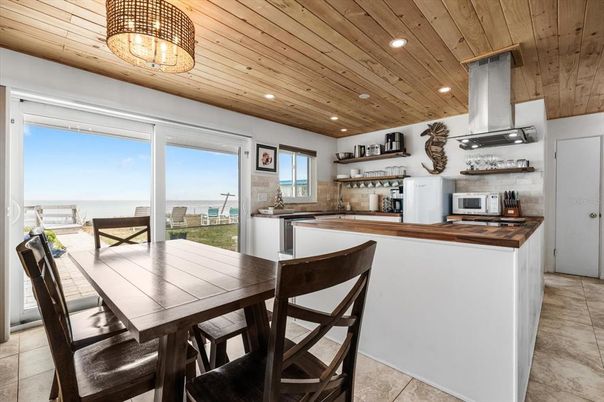 Dining room, Interior, Kitchen, Recessed Lighting, Wooden Ceilings