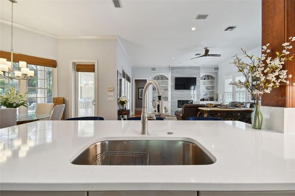 Dining room, Fireplace, Interior, Kitchen, Living room, Recessed Lighting