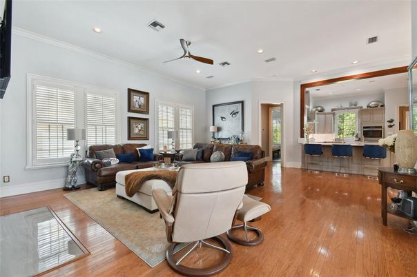 Interior, Kitchen, Living room, Recessed Lighting, Wood Texture Flooring