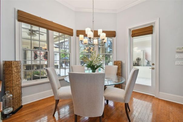 Chandelier, Dining room, Interior, Wood Texture Flooring