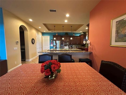 Dining room, Interior, Kitchen, Pendant Lights, Recessed Lighting, Stainless Steel Appliances