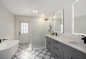 Bathroom, Dual Sink Vanities, Free Standing Baths, Glass Shower, Interior, Recessed Lighting