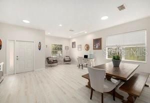 Dining room, Interior, Recessed Lighting, Wood Texture Flooring