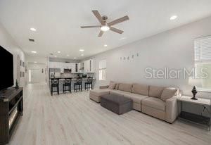 Interior, Kitchen, Living room, Recessed Lighting, Stainless Steel Appliances, Wood Texture Flooring