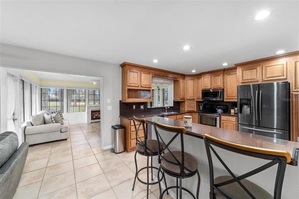 Fireplace, Interior, Kitchen, Living room, Recessed Lighting