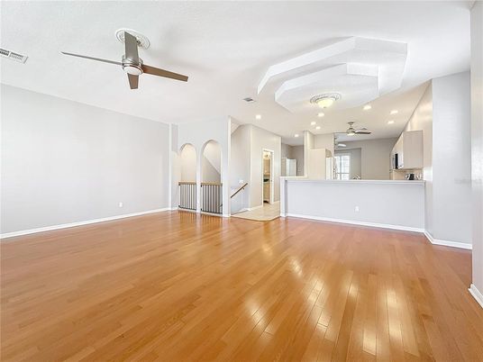 Empty room, Interior, Recessed Lighting, Wood Texture Flooring